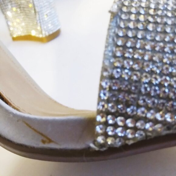 Steve Madden Carrson Silver Crystal Covered Block Heel Sparkly Sandals  Sz 9.5 - Picture 8 of 11